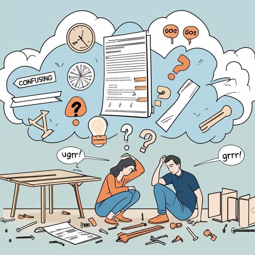 People feeling frustrated while assembling furniture